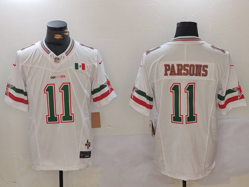 Men Dallas Cowboys #11 Parsons White Mexico three generations 2024 Nike Vapor Limited NFL Jersey style 1